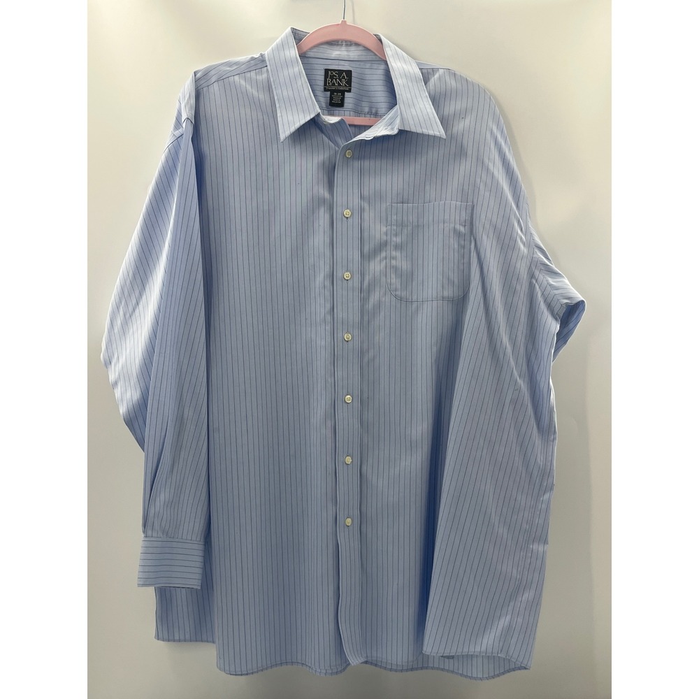 Jos. A. Bank Mens 18-35 Blue Pinstripe Traveler's Collection Cotton Dress Shirt